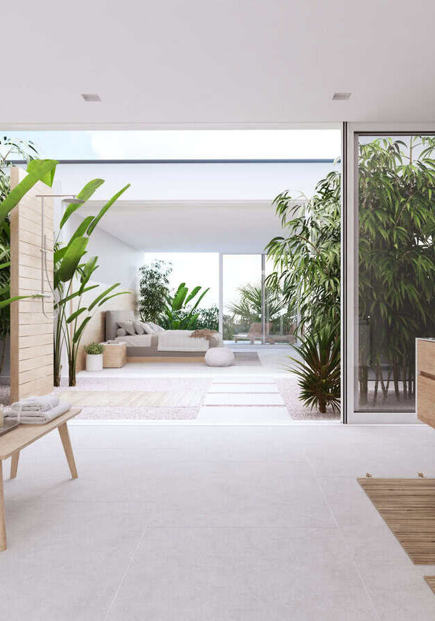 3d,Rendering.,New,Modern,Zen,Bathroom,With,Tropic,Plants